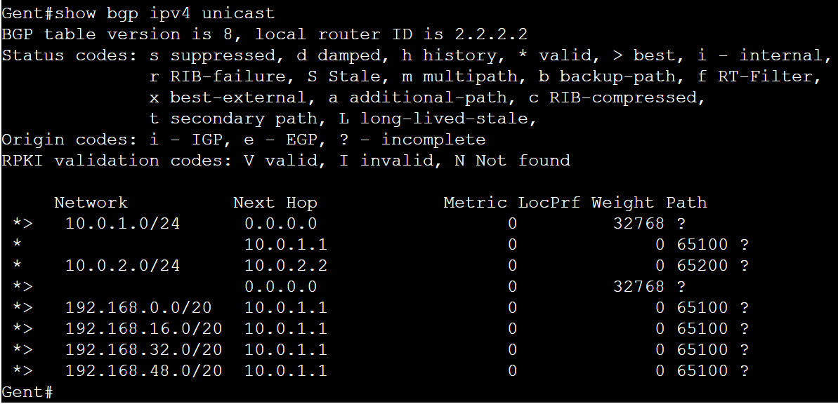 show bgp ipv4 unicast