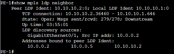 Show mpls ldp neighbor