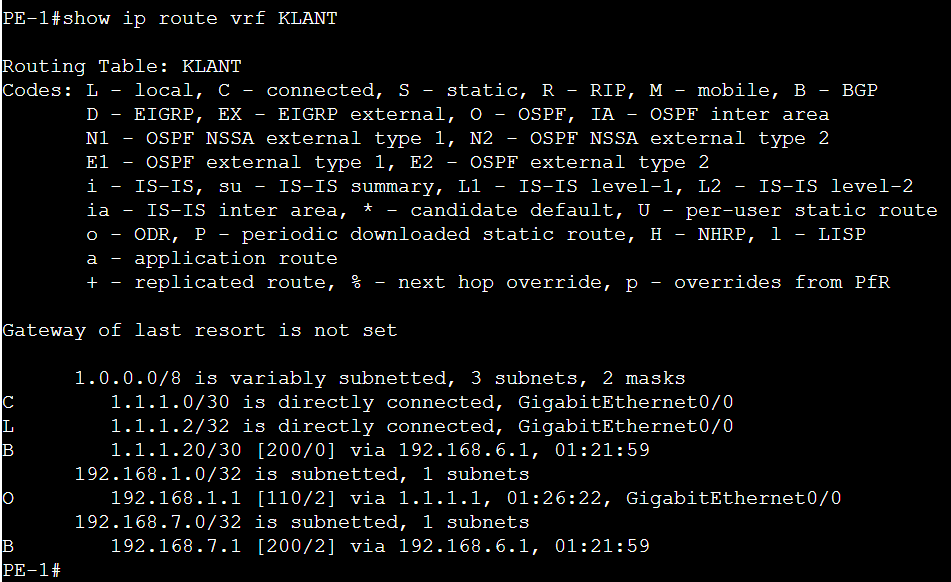 Show ip route vrf KLANT